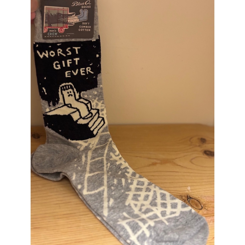 Blue Q Mens Crew Socks "Worst Gift Ever"Funny Cotton Spandex Blend Sz 7 -‎ 12